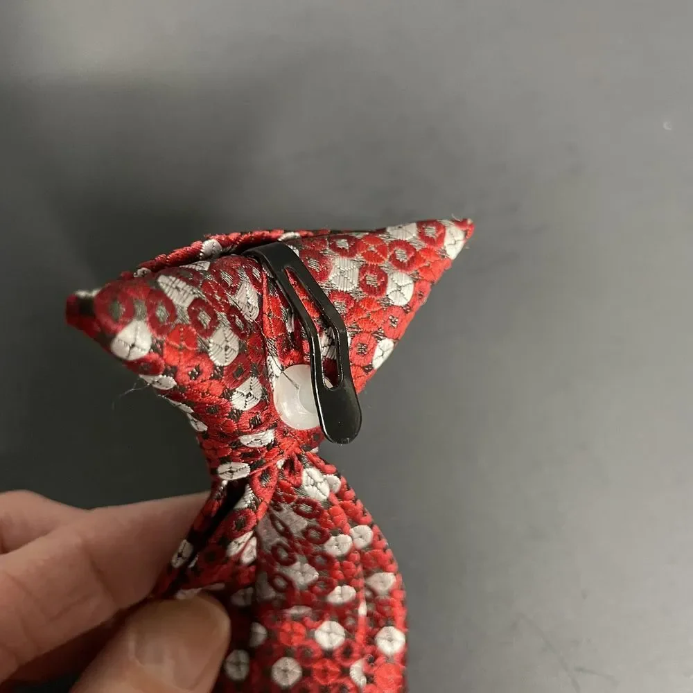 Boys Tie-Red Clip On Neck Tie‎-Red And White, 11 Inch long